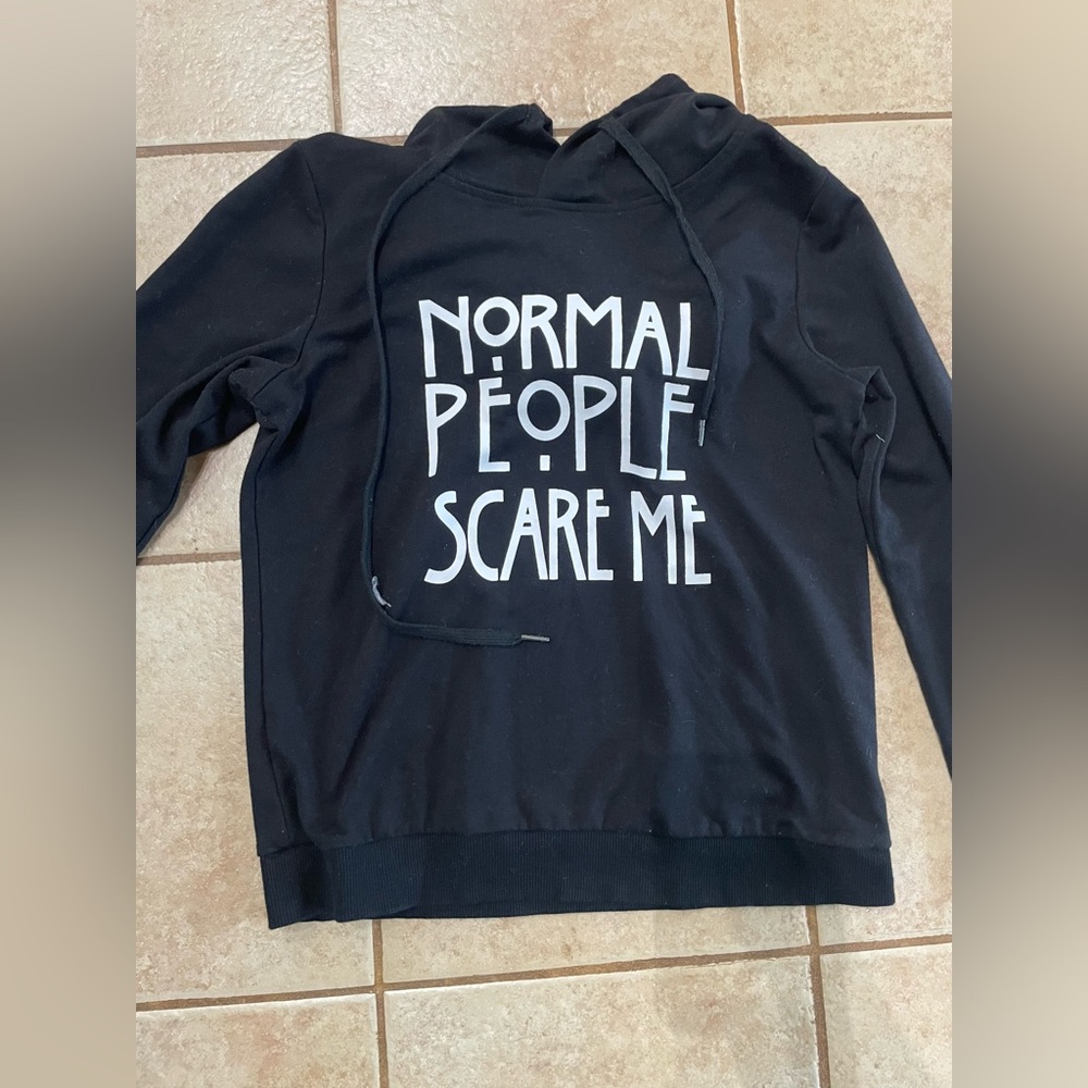 American horror story font Black Hoodie with White “Normal people scare me” text